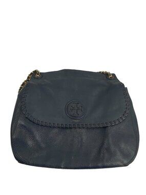 Tory Burch Marion whipstitch black  leather saddlebag handbag